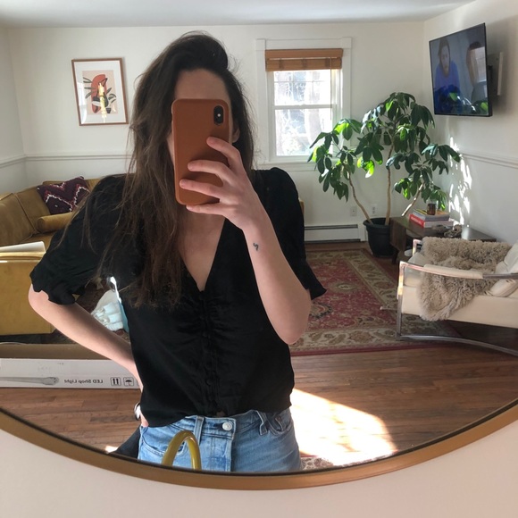 Madewell Ruffled Buttoned Blouse (Black) - Picture 3 of 5